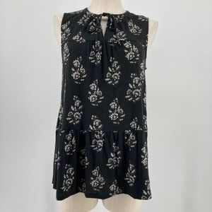 Lucky Brand Top Sleeveless Tank Black Floral Tie Front Size Medium